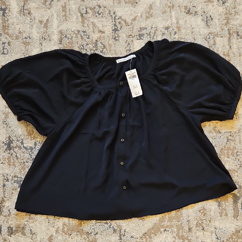 Abercrombie & Fitch Blue Puff Sleeve Blouse